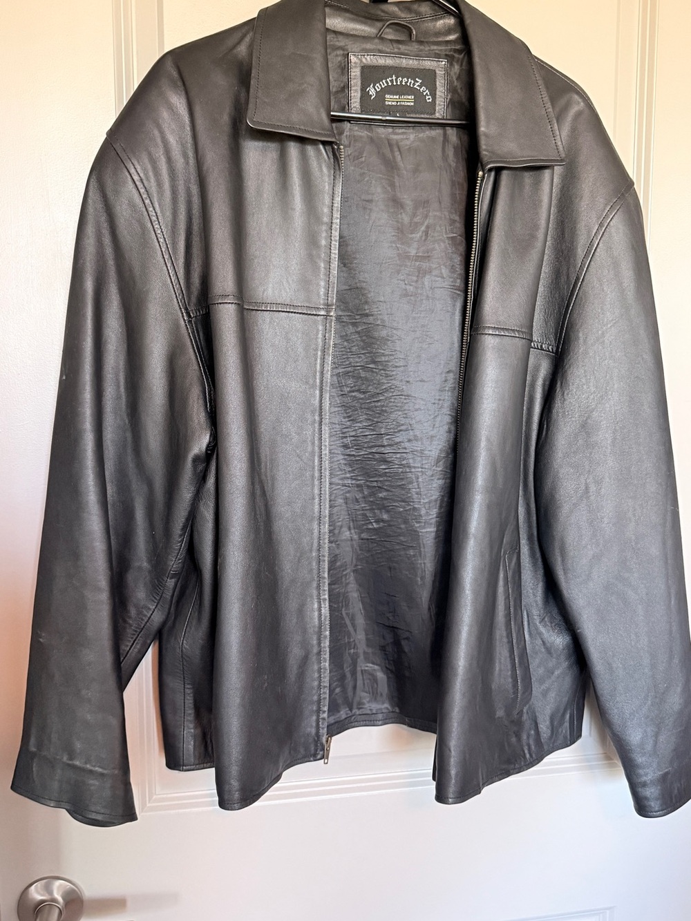 Black Leather Zip Jacket - Women's